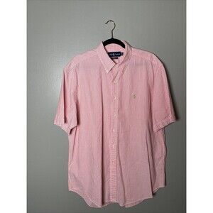Ralph Lauren XL Cotton‎ Seersucker Shirt Striped Classic Green Pony Pink White